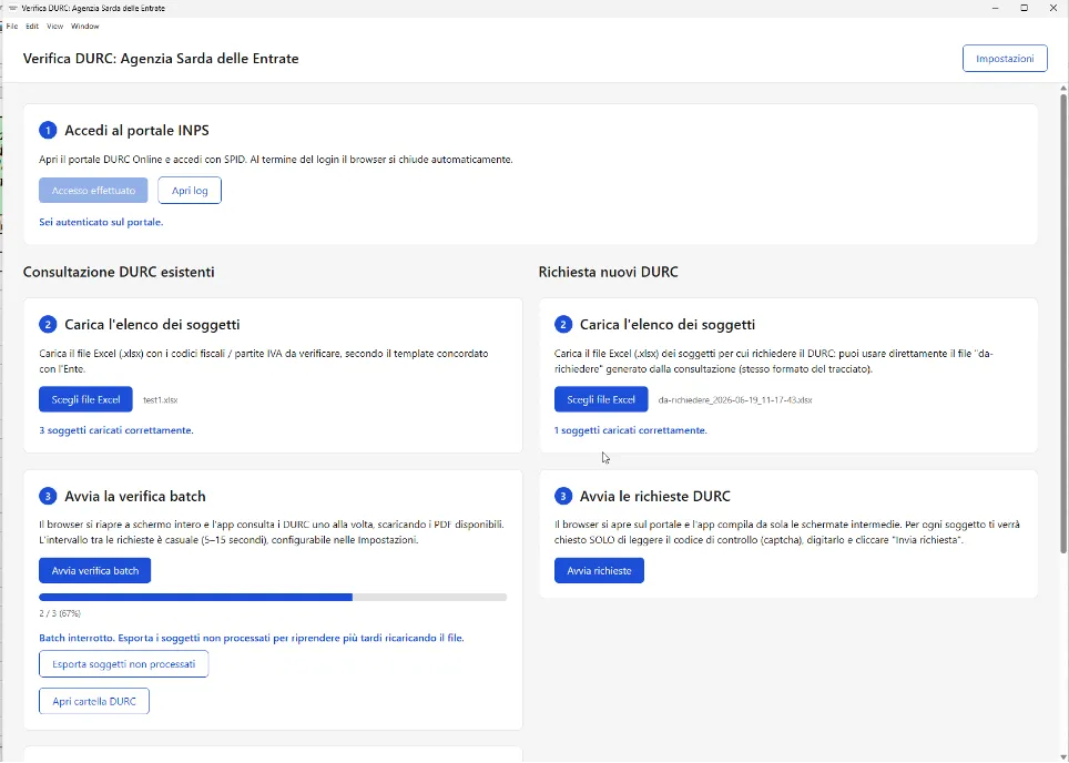 DURC App: batch check in progress and new DURC requests