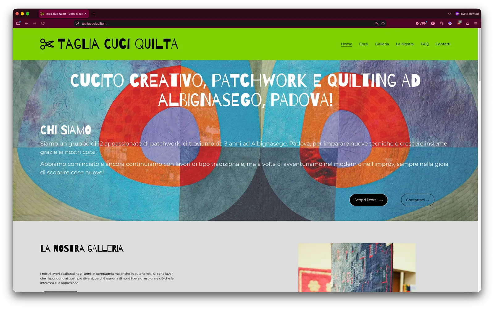tagliacuciquilta.it home page: patchwork and quilting courses in Albignasego, Padua
