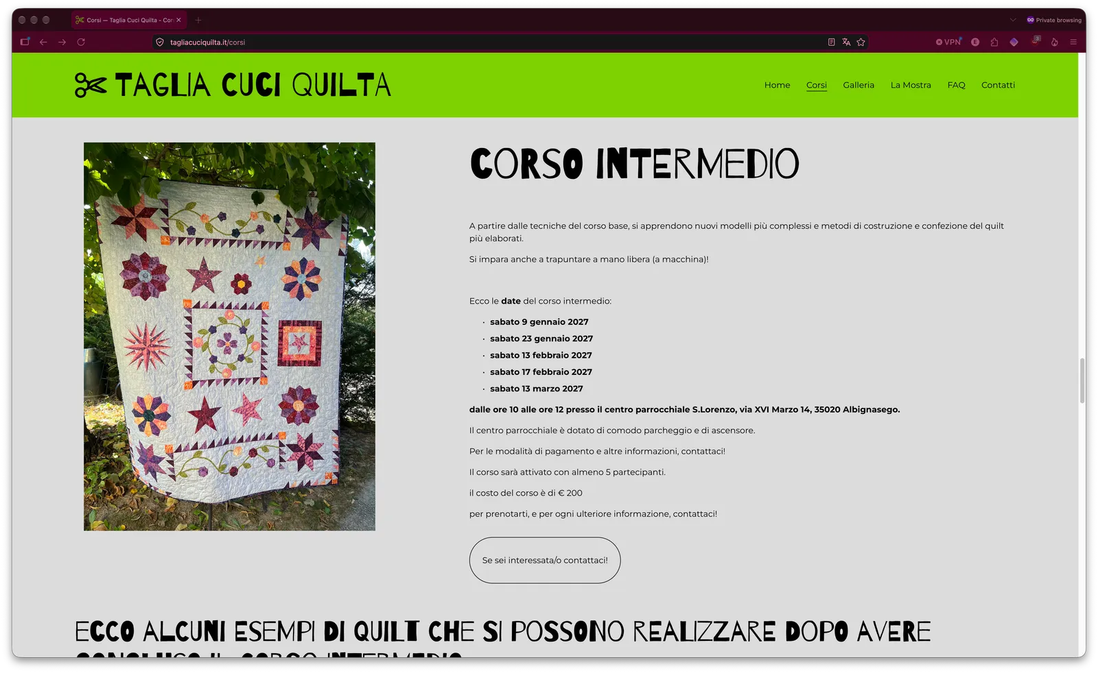 tagliacuciquilta.it courses page: the intermediate course